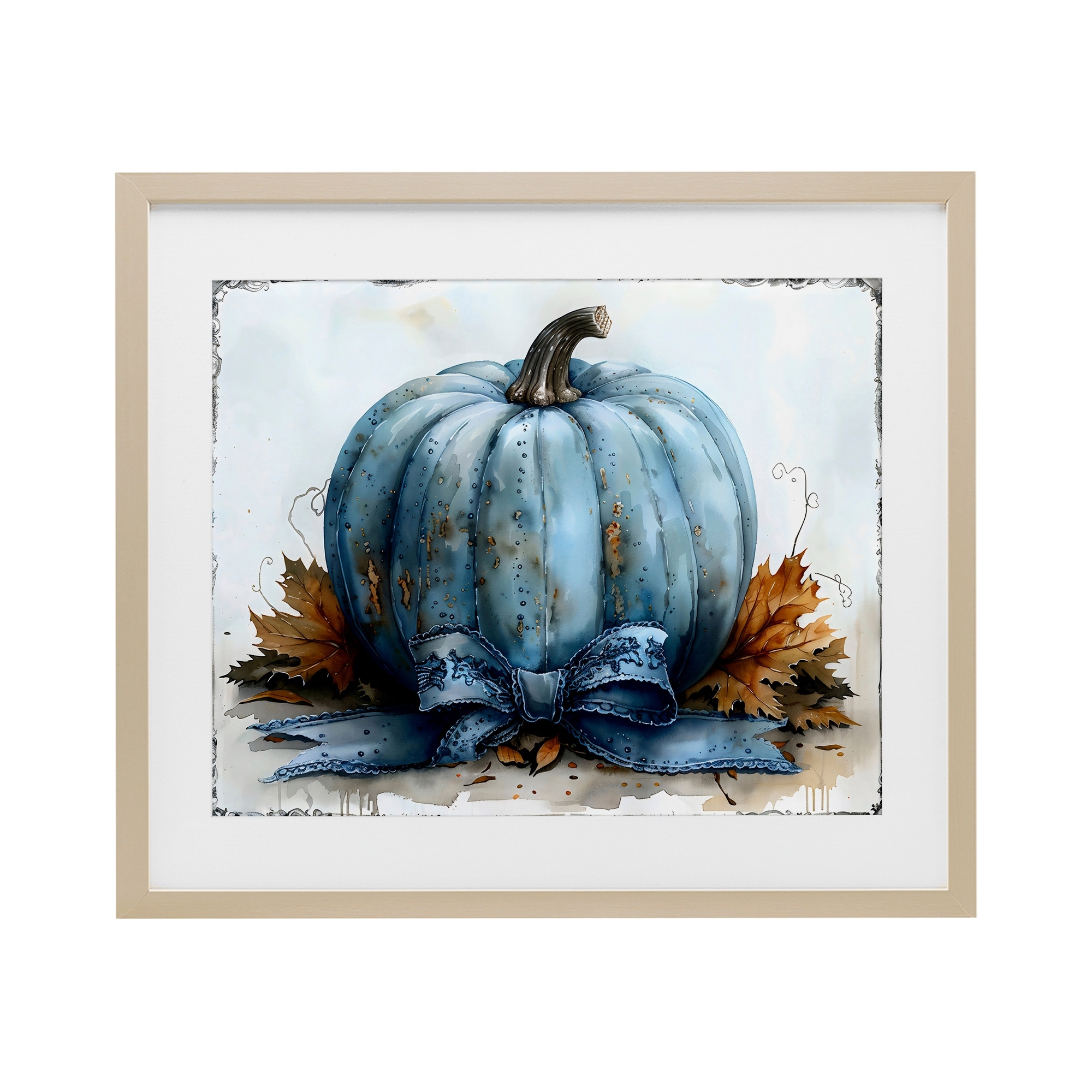 Stupell Blue Pumpkin With Bow Under Glass Framed Design By Creative Studio