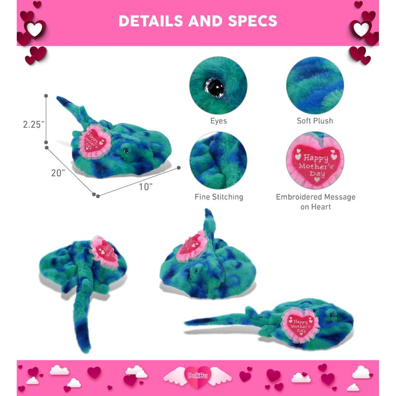 DolliBu Happy Mother’s Day Super Soft Plush Blue Tie-Dye Stingray - 20 inches