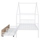 preview thumbnail 12 of 12, White Twin Size Metal House Bed with Two Drawers and Roof for Kids, Boys and Girls, Bedroom