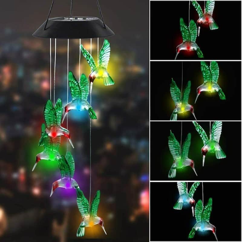 LED Hanging Solar Hummingbird Wind Chime, Color Changing