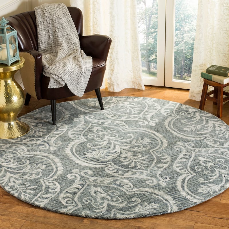 SAFAVIEH Handmade Blossom Vanora Modern Floral Wool Rug - 6' Round - Blue/Sage