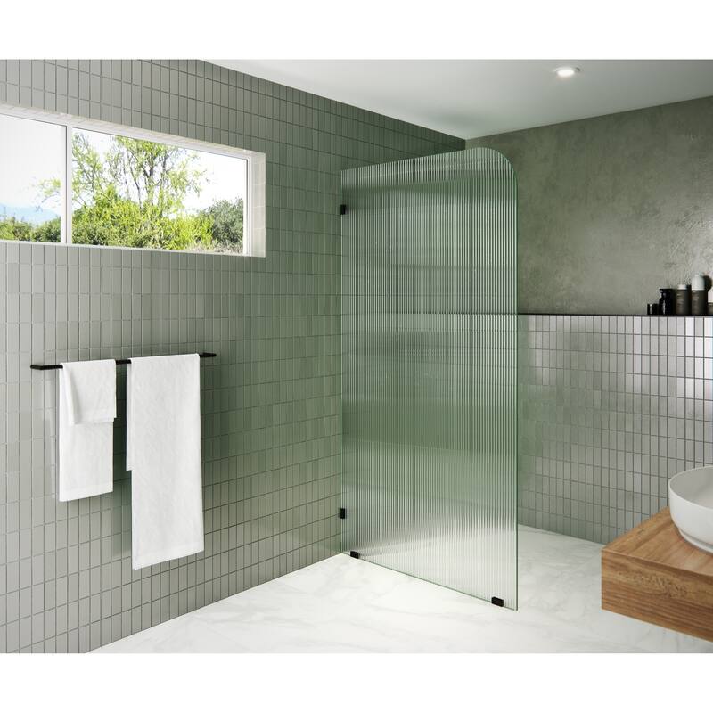 Glass Warehouse 40" x 78" Frameless Shower Door - Single Fixed Panel Fluted Frosted Radius - 40 Inch - Right - Oil Rubbed Bronze