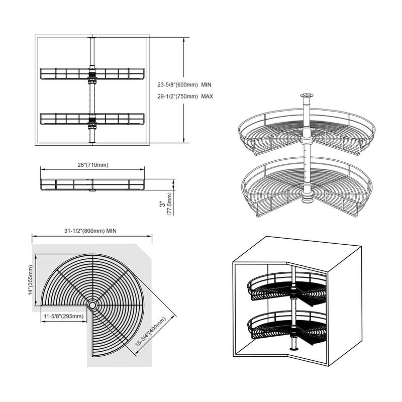 Dowell Lazy Susan 28" Diameter - 270 Degree Double Rack Stainless Steel