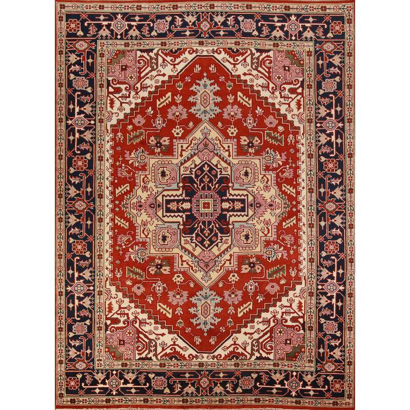 Geometric Heriz Serapi Indian Area Rug Handmade Wool Carpet - 8'9" x 11'7"