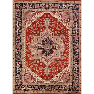 Geometric Heriz Serapi Indian Area Rug Handmade Wool Carpet - 8'9" x 11'7"