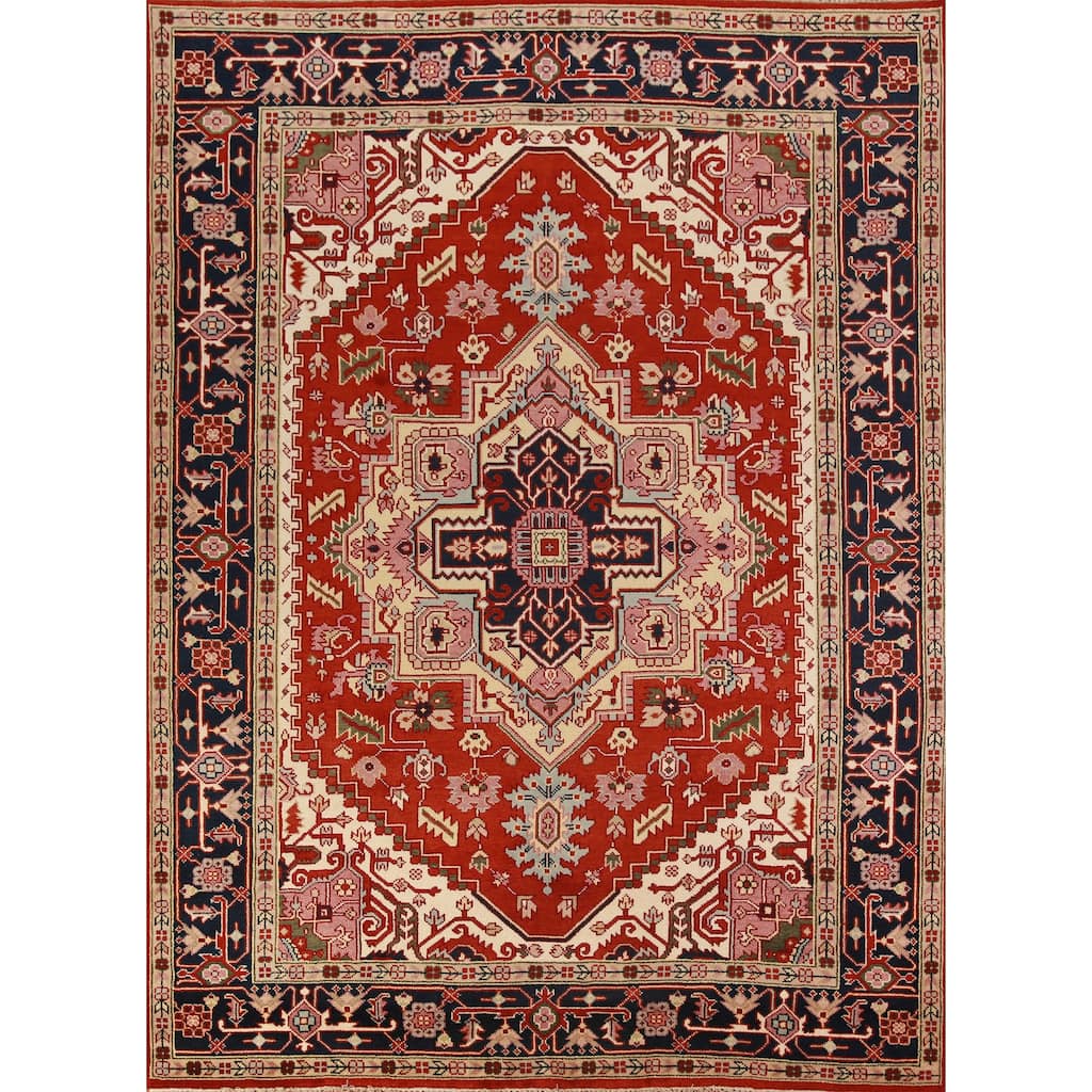 Geometric Heriz Serapi Indian Area Rug Handmade Wool Carpet - 8'9" x 11'7"