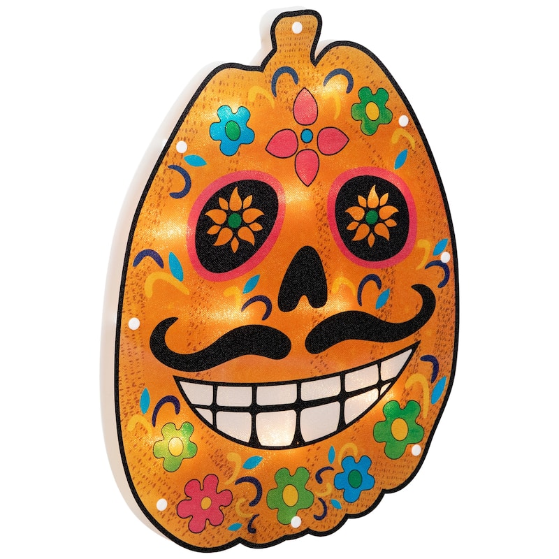 Lighted Sugar Skull Jack O' Lantern Day of the Dead Window Silhouette - 15"