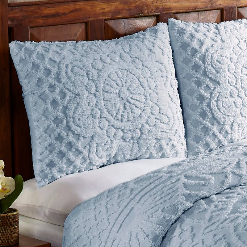 King Wedding Ring Tufted Chenille Bedspread - Blue