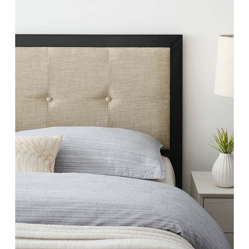 Waldorf Modern Beige Fabric Button Tufted Upholstered Full Size Metal Headboard