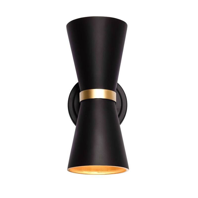 Mad Hatter 2-Light Black and Gold Wall Sconce - Matte Black w/ French Gold