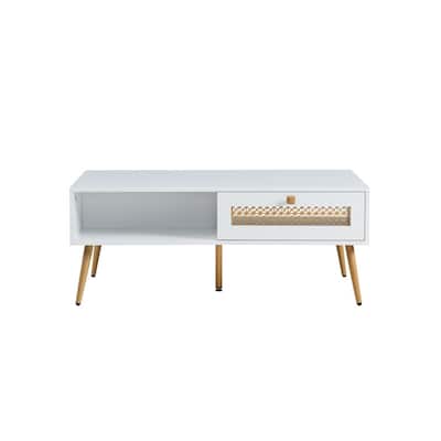 42" W Wood Rectangular Coffee Table with Storage Shelf and Drawer