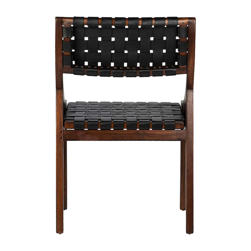 Willow Stained Teak and Woven Full Grain Leather Chair