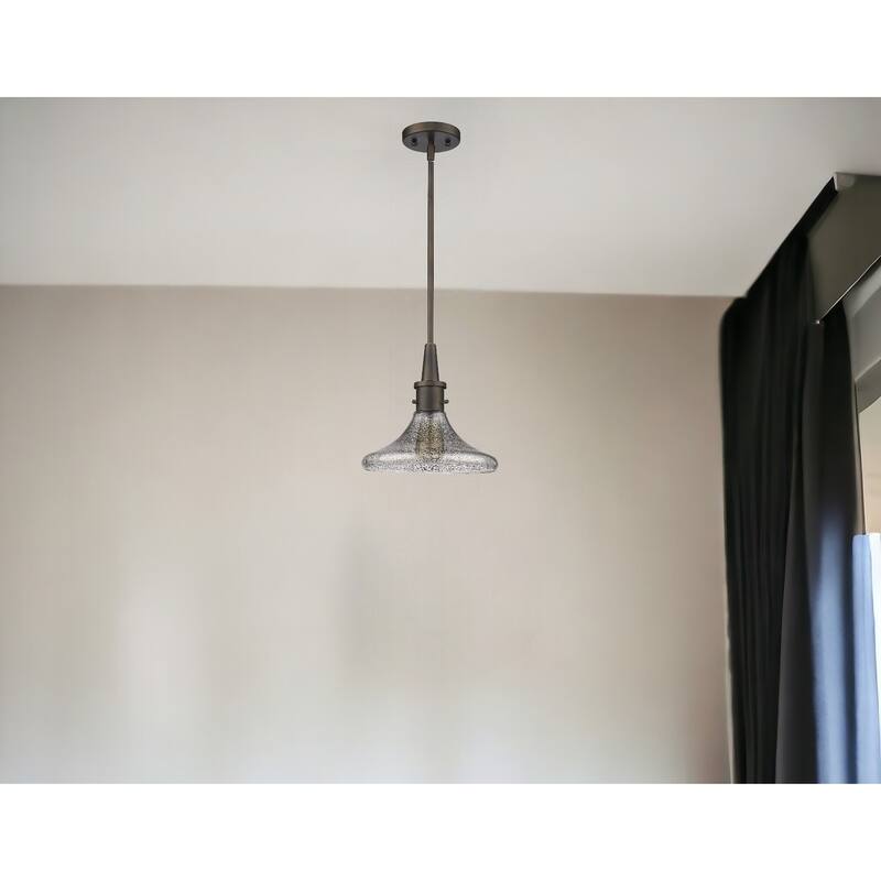 HomeRoots Antique Bronze Hanging Light with Pebbled Glass Shade - 10.5' X '9.75' X '10.5 - 10.5' X '9.75' X '10.5