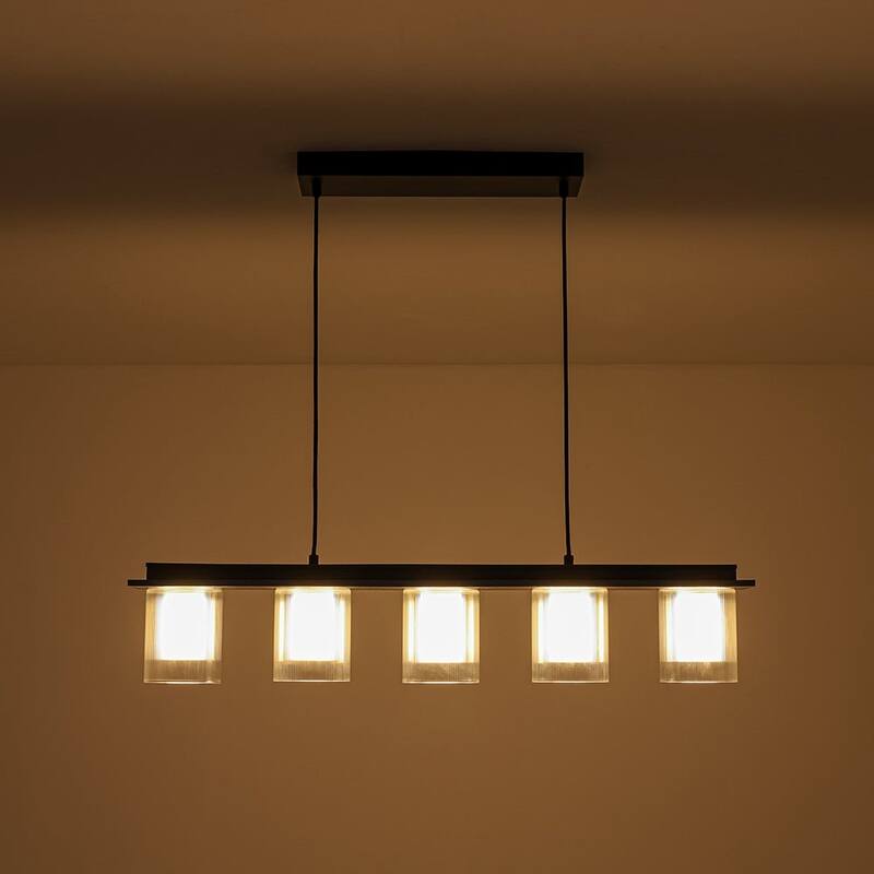 Scandinavian 5-Light Glass Dimmable LED Linear Chandelier 35in Wide