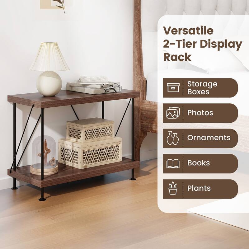 Gymax 2PCS 2-Tier Multipurpose Display Rack Freestanding Bookshelf w/