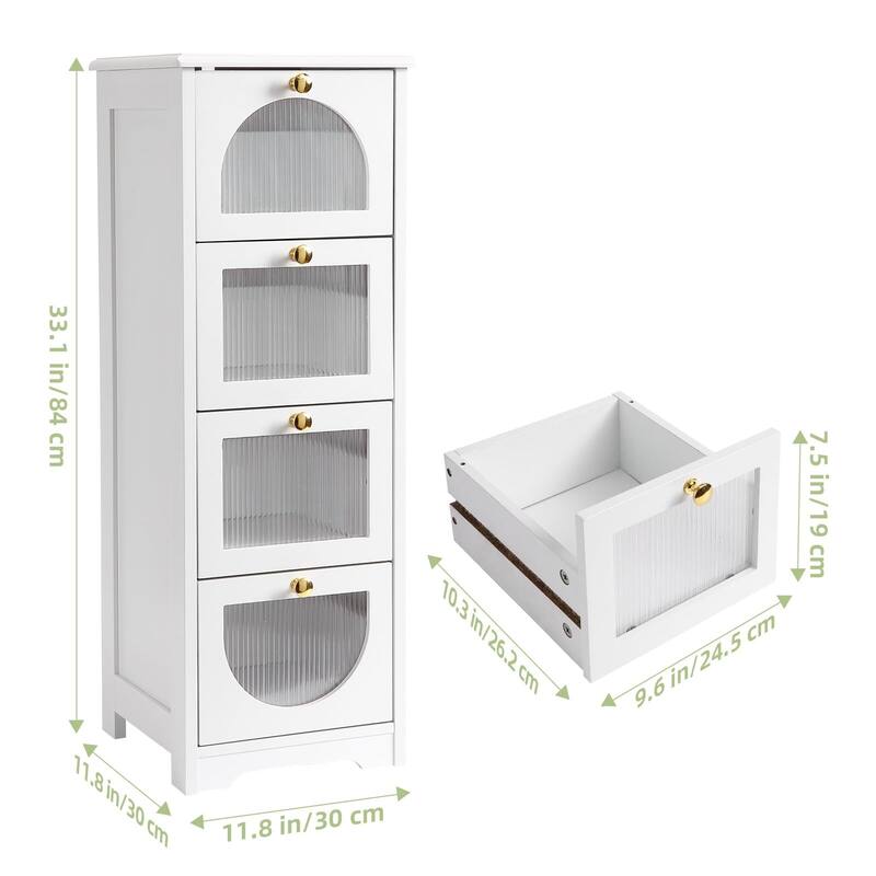 Floor Cabinet, Slim Floor Standing Cabinet with 4 Drawers,Freestanding Compact Cupboard Organiser