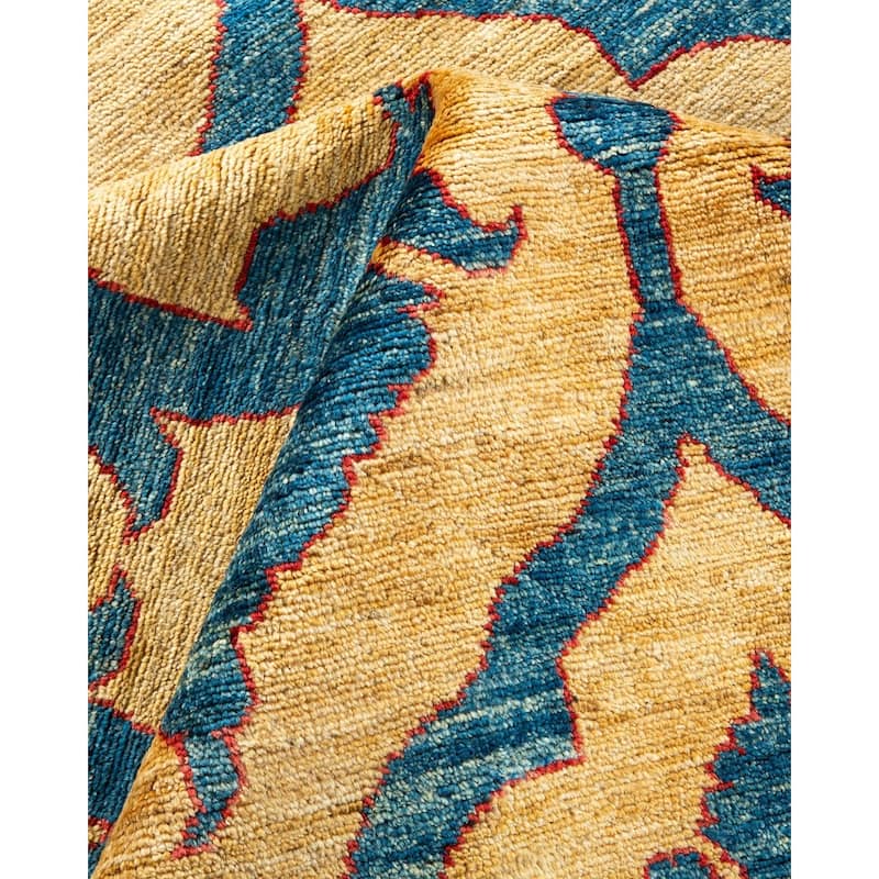 Overton Hand Knotted Wool Vintage Inspired Modern Contemporary Eclectic Blue Area Rug - 10' 3" x 12' 7"
