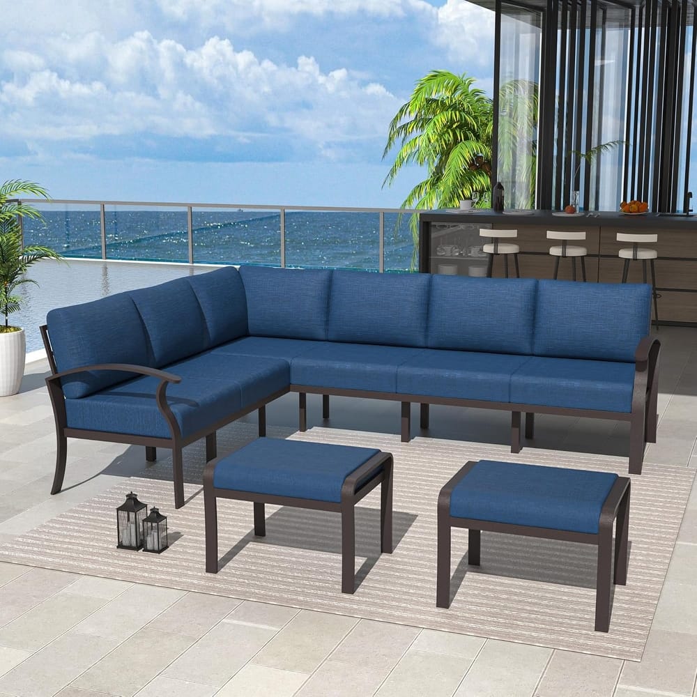 Kullavik Aluminum Corner Sofa Set, Patio Outdoor Sectional Sofa Set with Armrests and Footrests