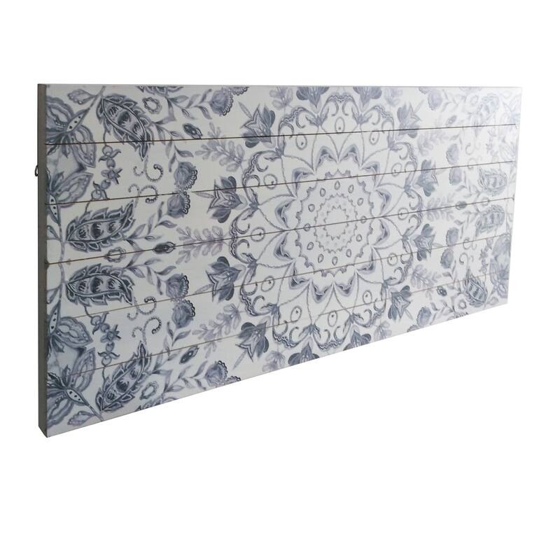 "Gray Medallion" Watercolor Print on Planked Wood Wall Art