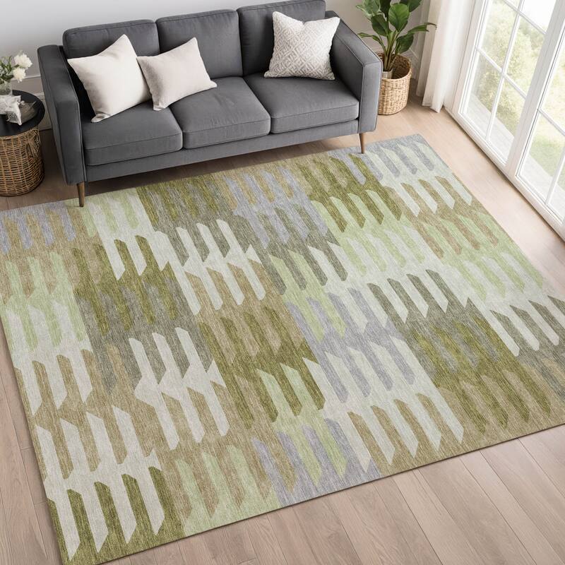 Machine Washable Indoor/ Outdoor Modern Stacks Chantille Rug