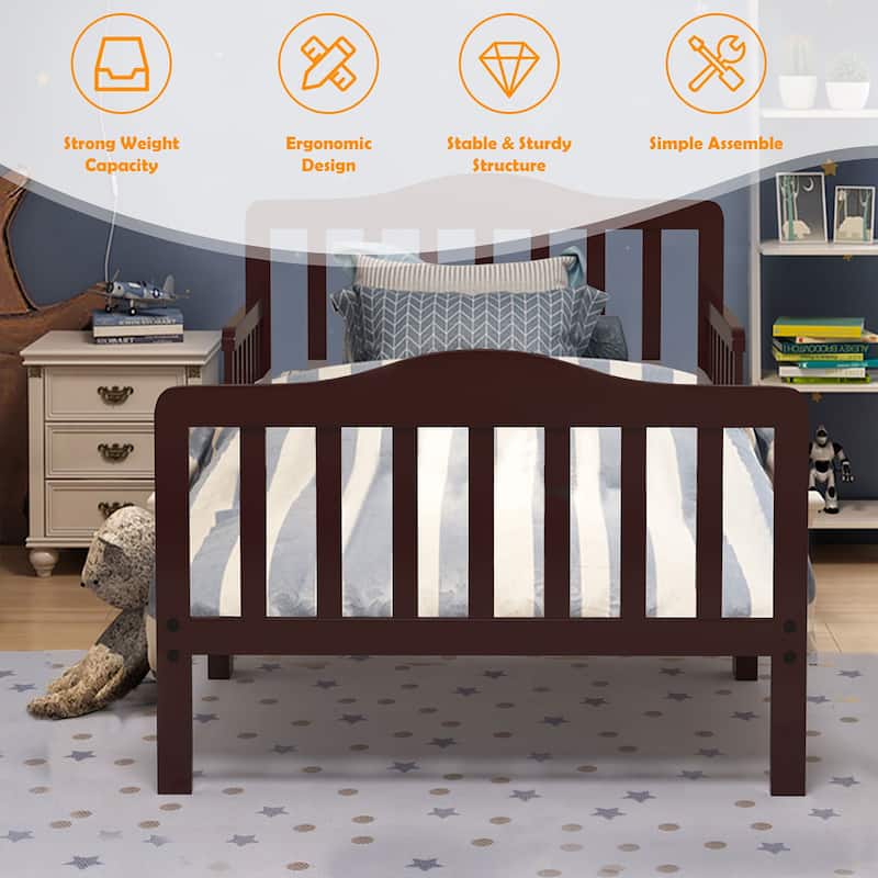 Costway Kids Toddler Wood Bed Bedroom Furniture w/ Guardrails - See Details
