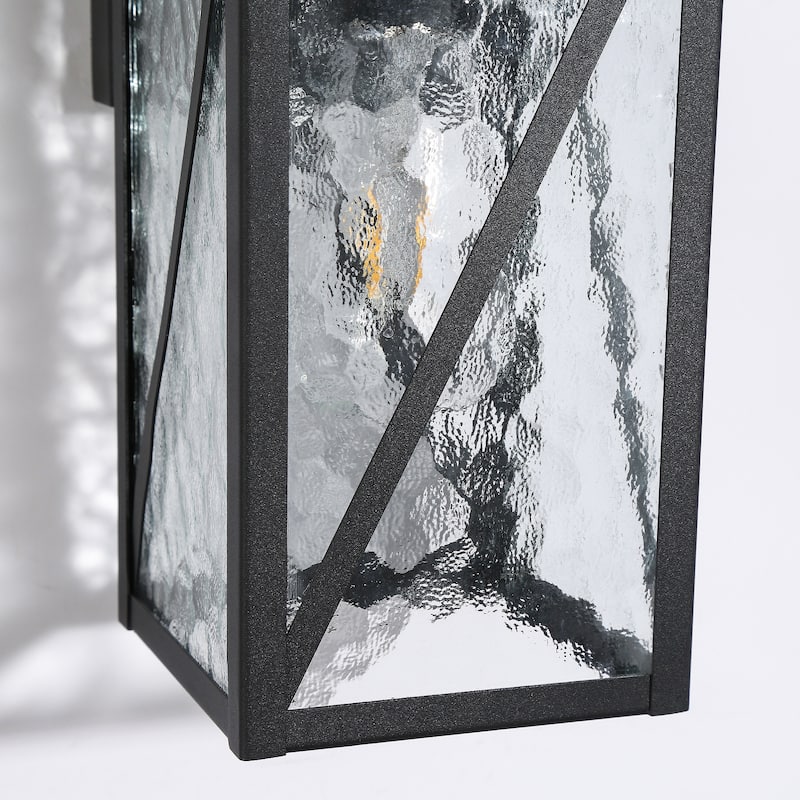 Modern Farmhouse Black 1-Light Outdoor Wall Sconces Glass Patio Lantern Lights - L6.3"*W7.8"*H13"
