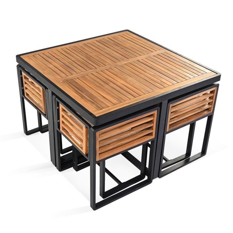 9-Piece/18-Piece Acacia Wood Patio Dining Set, Outdoor Dining Table Set with Cushioned Chairs, Ottomans and 1 Square Table