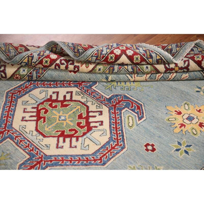 Light Blue Kazak Area Rug Hand-Knotted Traditional Wool Carpet - 6'6" x 9'7"