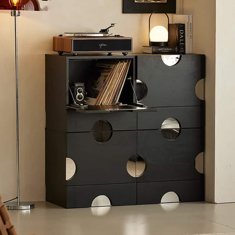 Modern Black freely combinable TV cabinet with storage, Solid Wood, Night Stands & Cabinets, 1-4 Pieces for Optional - 1 Pieces