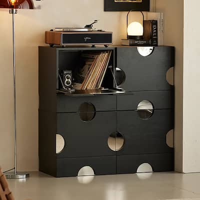 Modern Black freely combinable TV cabinet with storage, Solid Wood, Night Stands & Cabinets, 1-4 Pieces for Optional