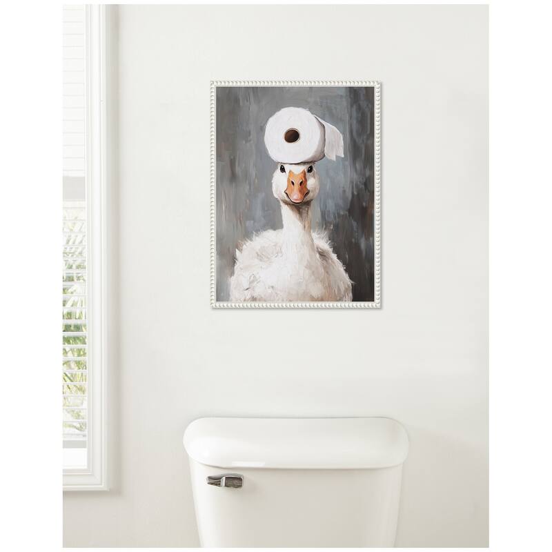 Kate and Laurel Sylvie Toilet Paper Roll on Cute Goose Head Bathroom Art Framed Canvas by The Creative Bunch Studio