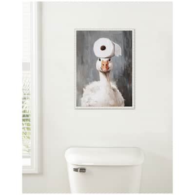 Kate and Laurel Sylvie Toilet Paper Roll on Cute Goose Head Bathroom Art Framed Canvas by The Creative Bunch Studio