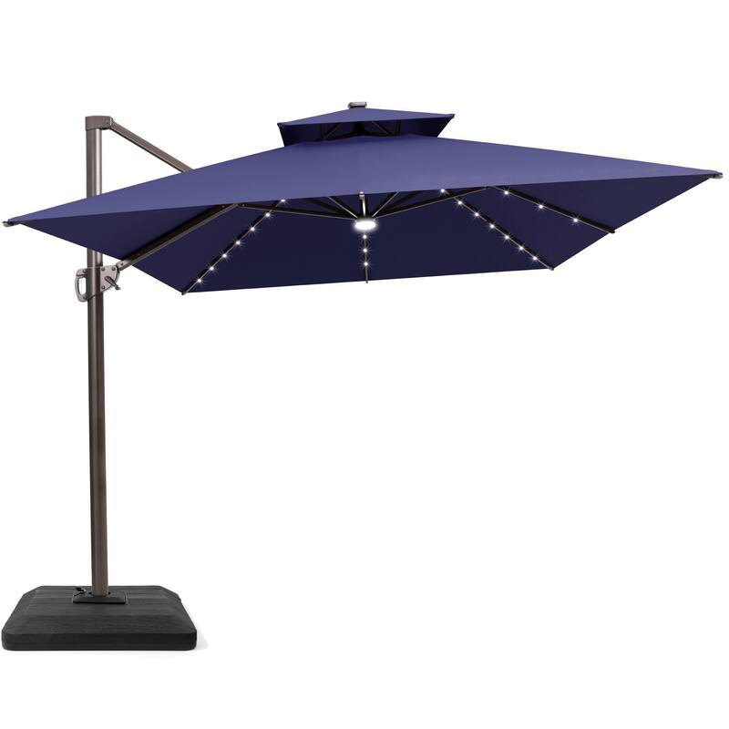 Outdoor Patio LED Lighted Cantilever Umbrella with 4-Piece Fillable Weighted Base