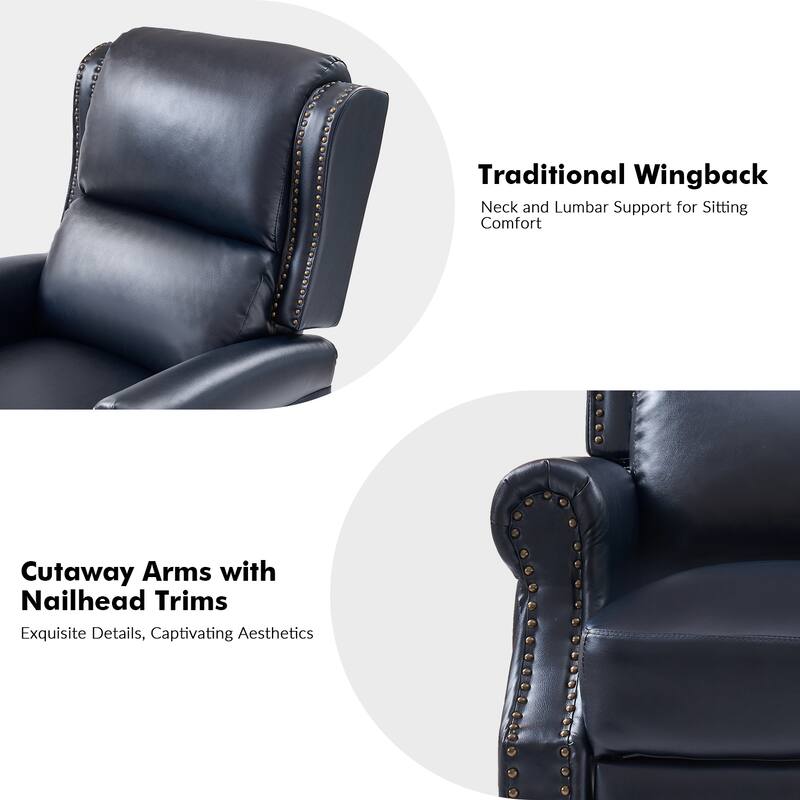 Terri Traditional Vegan Leather Manual Push Back Waterproof Recliner with Solid Wood Legs by HULALA HOME