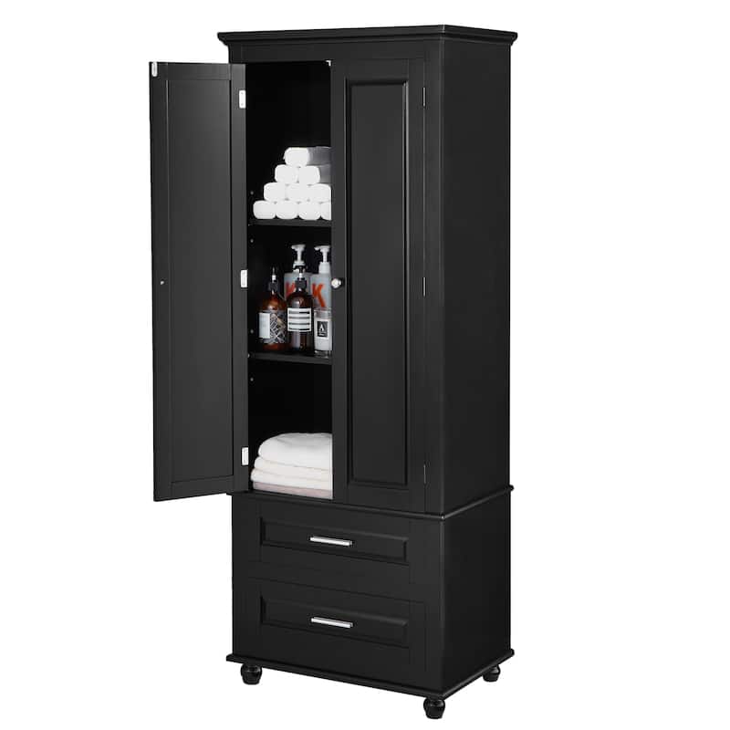 Roomfitters Tall Storage Cabinet with 2 Drawers for Bathroom or Office Freestanding Painted MDF Frame