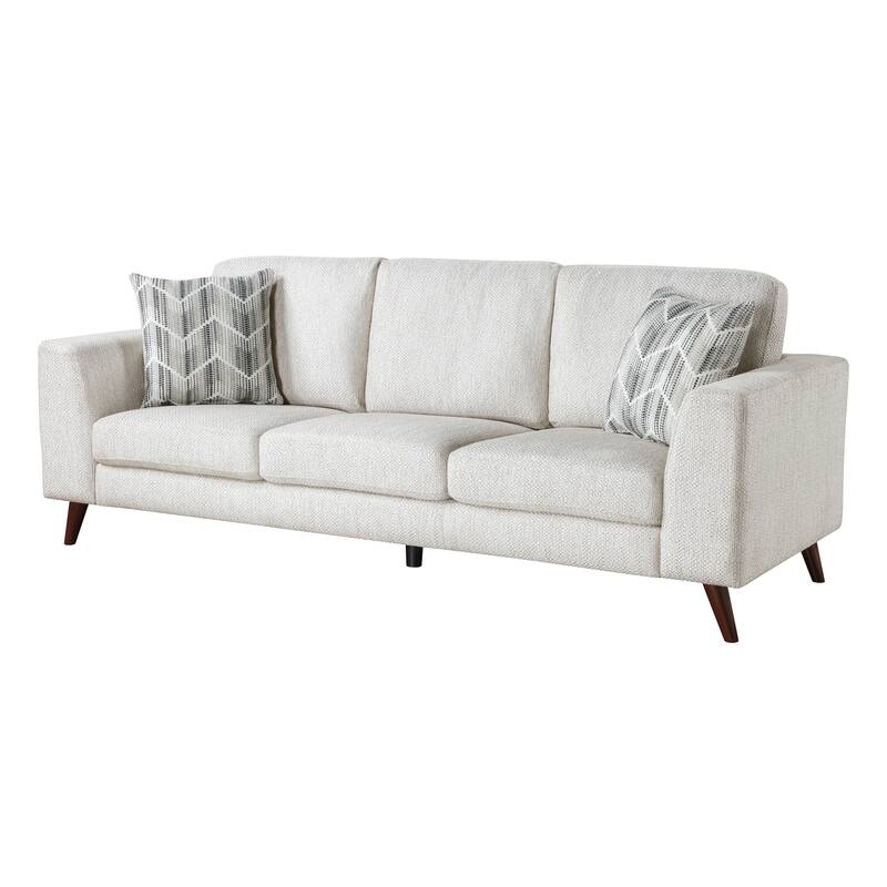 Ricca Sofa with 2 Pillows, Cloud White Chenille, Brown Legs, 87 Inch