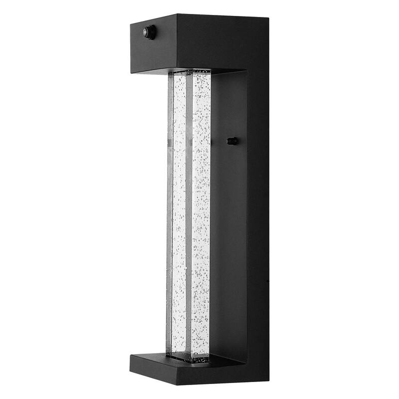 Horizone 5.13" 1-Light Modern Iron/Seeded Glass with Dusk-to-Dawn Sensor Integrated LED Outdoor Sconce, Black by JONATHAN Y