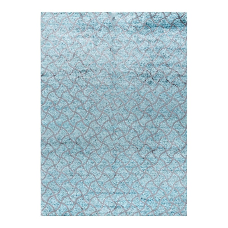 Modern One-of-a-Kind Hand-Knotted Area Rug - Green, 9' 0" x 12' 4" - 9' 0" x 12' 4"