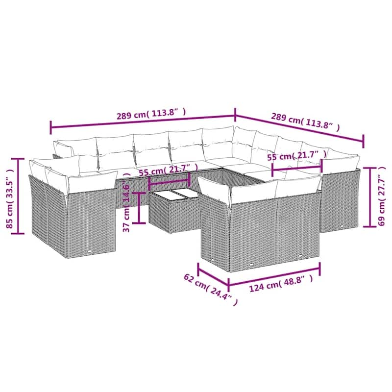 vidaXL Garden Sofa Set Brown - 21.7 x 21.7 x 14.6