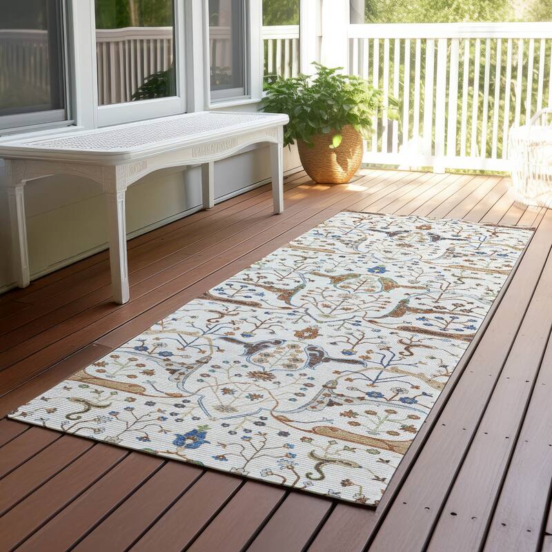 Machine Washable Indoor/ Outdoor Traditional Persian Chantille Rug - Ivory - 2'3" x 7'6"