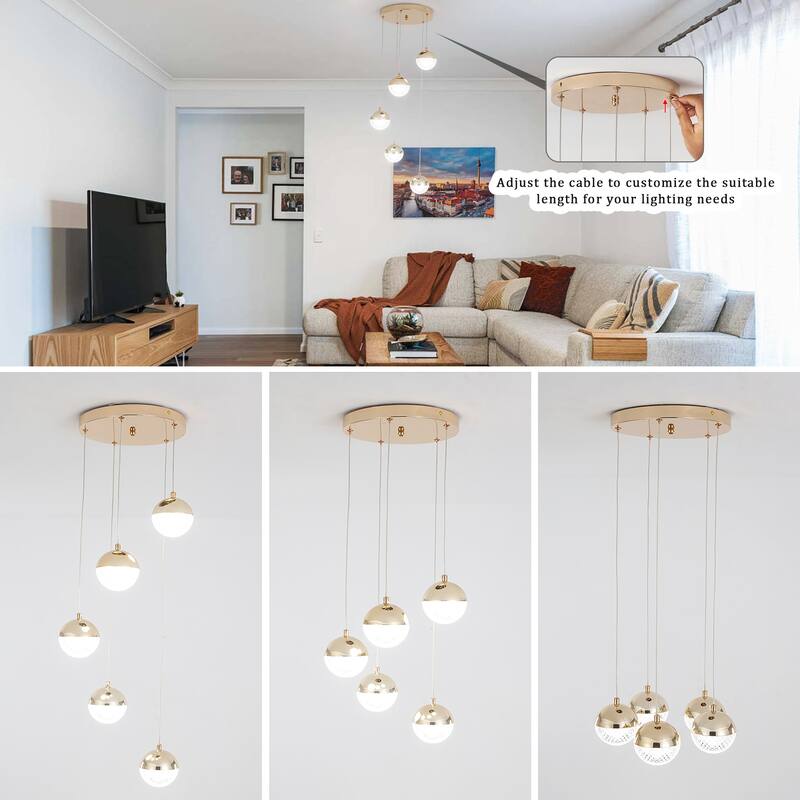 5-Light LED Cluster Pendant Light, Classic Semi Flush Mount Chandelier for Kitchen Island Dining Room