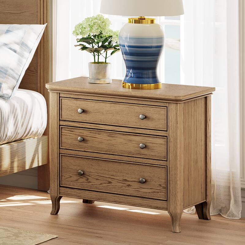 Mid-century Modern Nightstand with Drawers - Wood Color