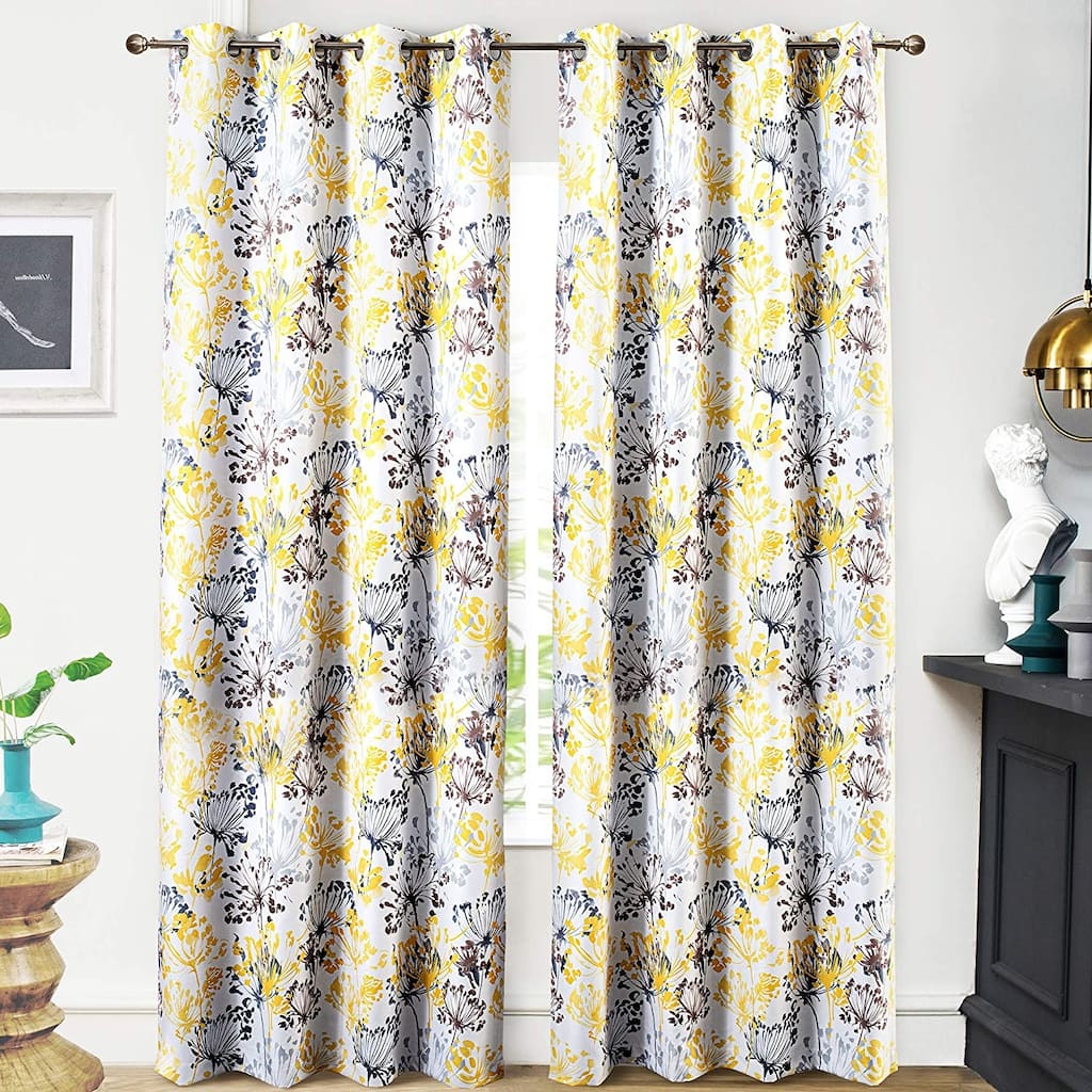 DriftAway Acacia Floral Blossom Watercolor Printed 100 Percent Blackout Room Darkening Thermal Insulated Grommet Window Curtains
