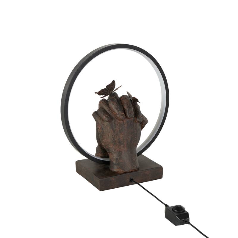Resin Hands Holding Room Table Lamp with Butterfly Accents - Copper - Roche River Decor