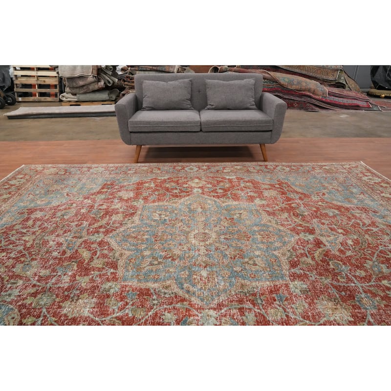Hand Knotted Oriental 100% Wool Carpet Traditional Floral Oranges & Rust Sarouk Area Rug - 11' 7'' X 8' 9''
