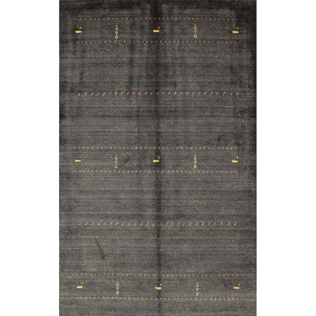 Hand Knotted Oriental 100% Wool Carpet Tribal Animal Pictorial Greys & Charcoal Gabbeh Area Rug - 8' 0'' X 5' 6''