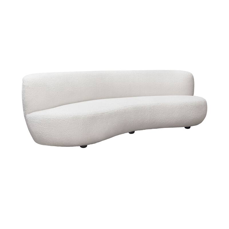 Simy Curved Sofa, 104 Inch, White Faux Sheepskin Fabric, Black Metal Legs