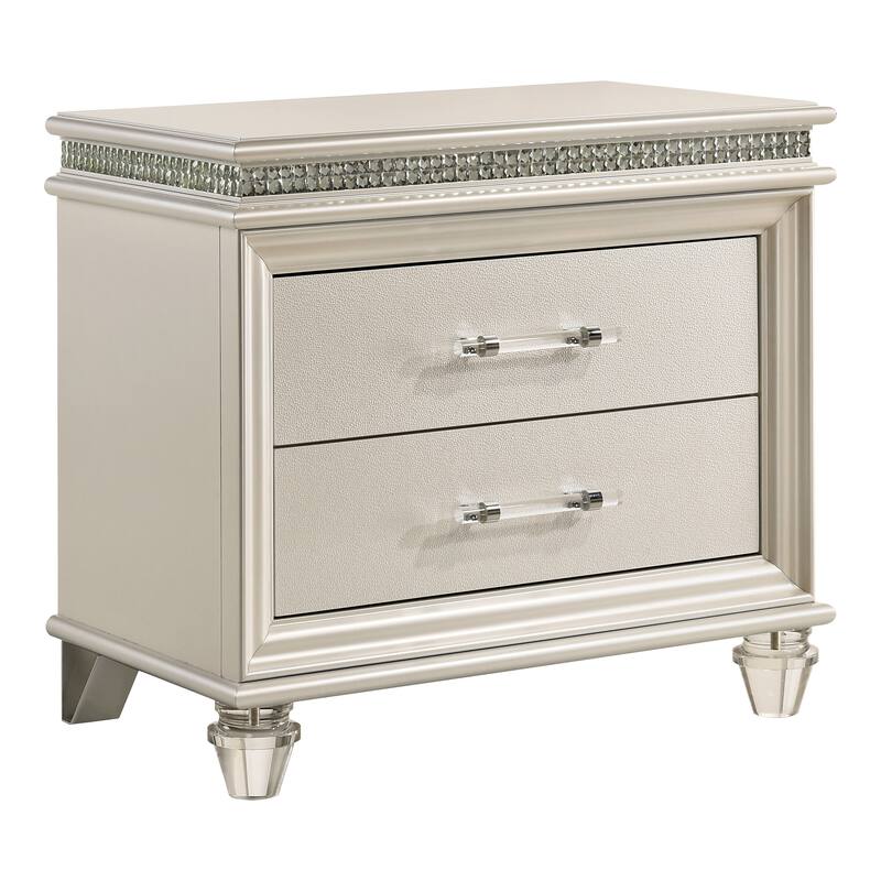Butler Glam Pearl White Solid Wood 2-Drawer Nightstand by Silver Orchid