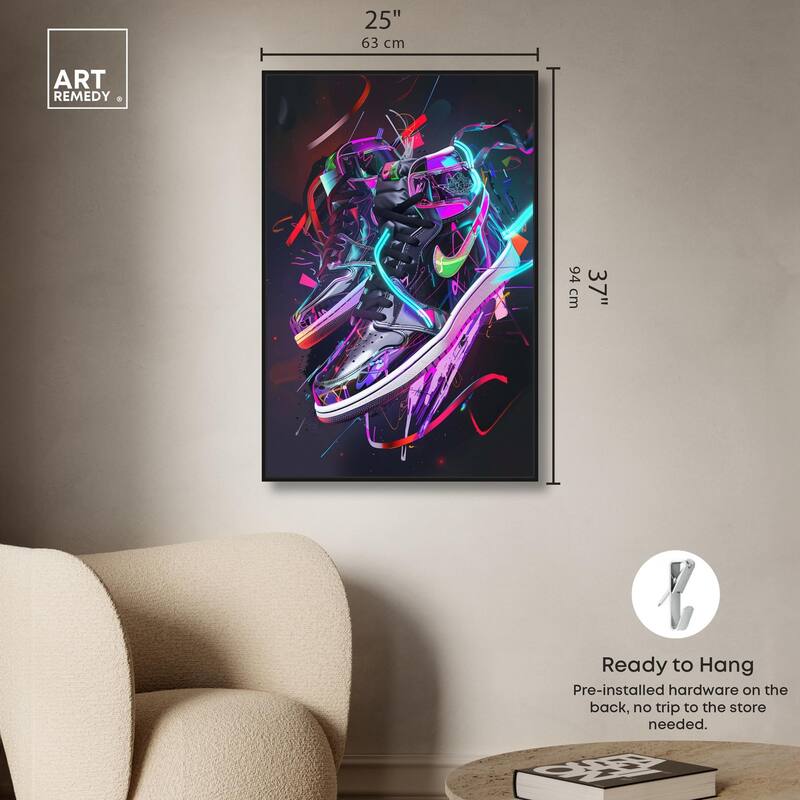 Neon Ribbons Sneakers Canvas by Art Remedy