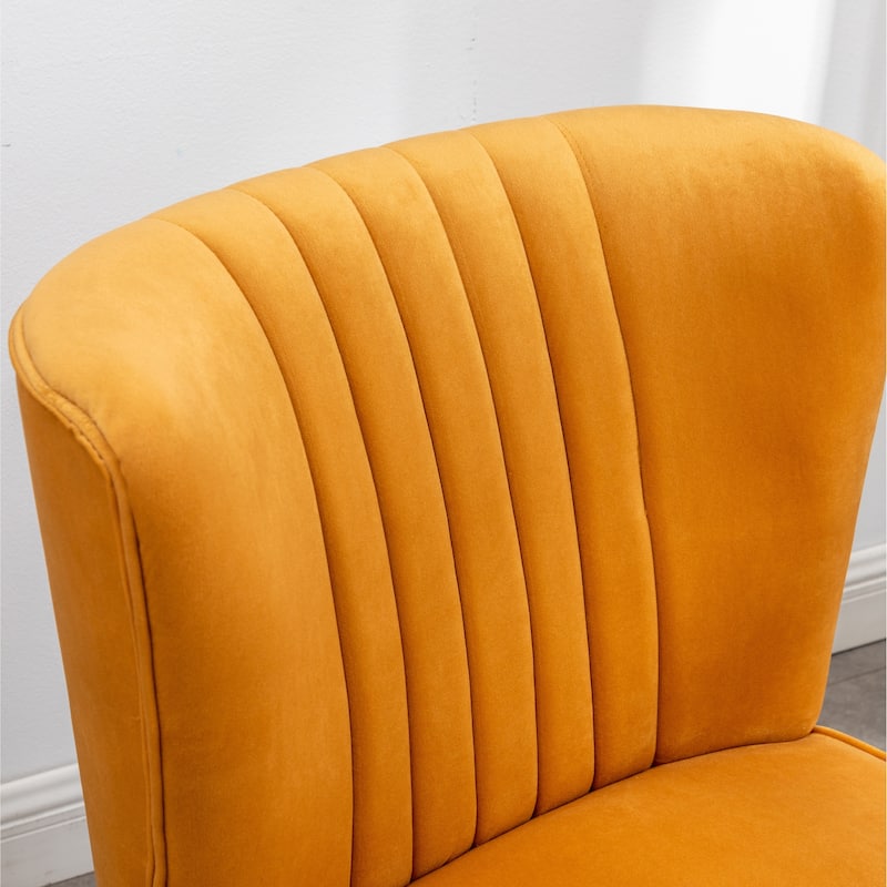 Gold Modern 26" Polyester Accent Chair with Solid Rubber Wood Legs for Living Room